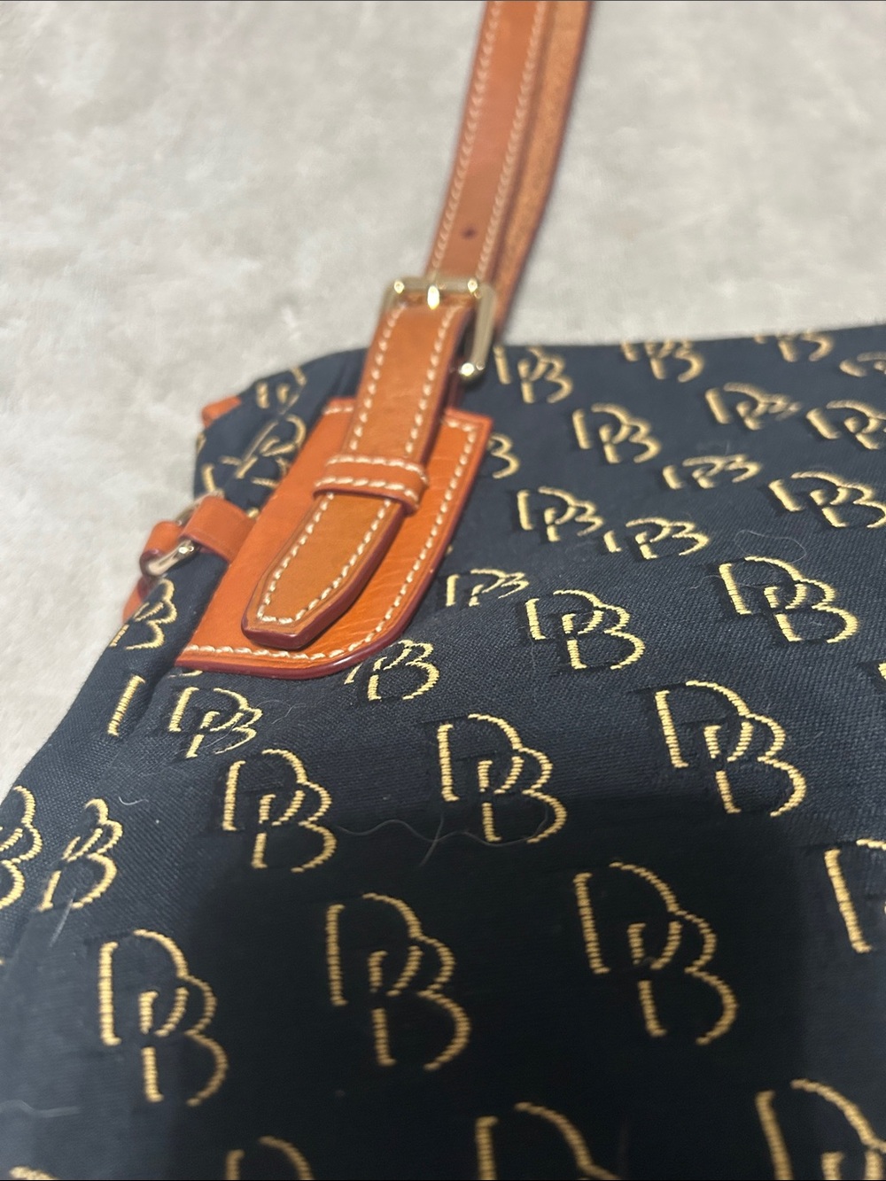 Dooney & Bourke Navy Logo Satchel with Tan Leather Trim - Picture 5 of 12